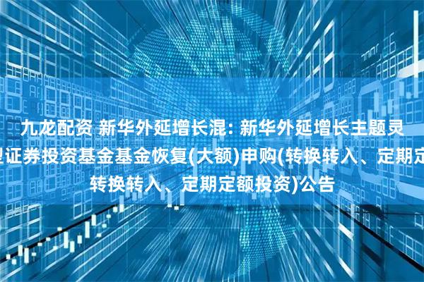 九龙配资 新华外延增长混: 新华外延增长主题灵活配置混合型证券投资基金基金恢复(大额)申购(转换转入、定期定额投资)公告